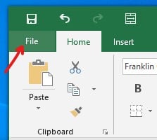 Microsoft Excel > File menu