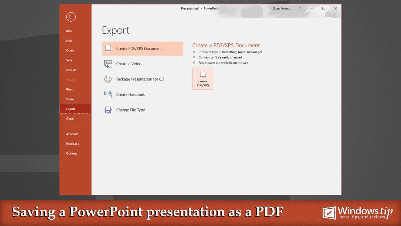 Save an PowerPoint presentation as a PDF in Microsoft PowerPoint