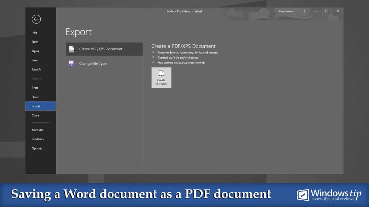 Saving a Word document to a PDF document