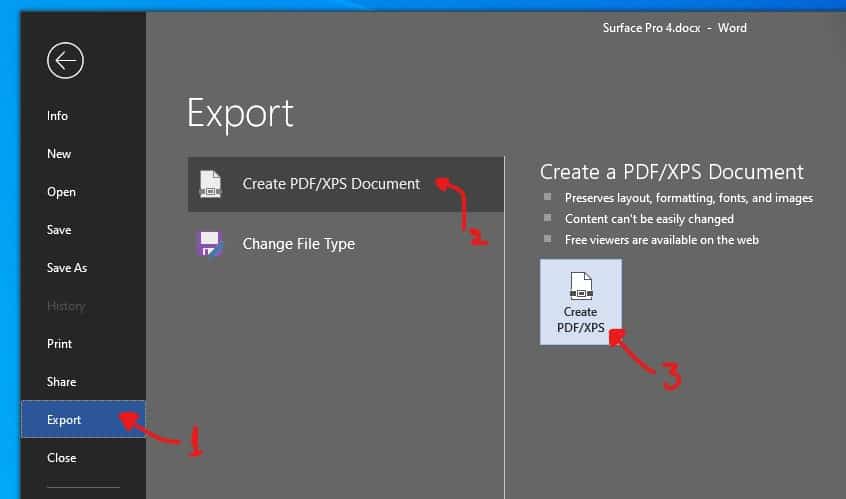 Microsoft Word Export to PDF