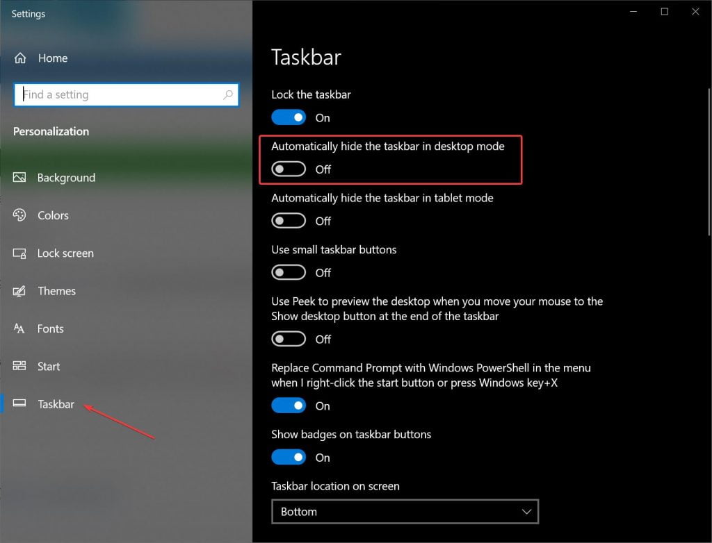 Automatically hide the taskbar in desktop mode
