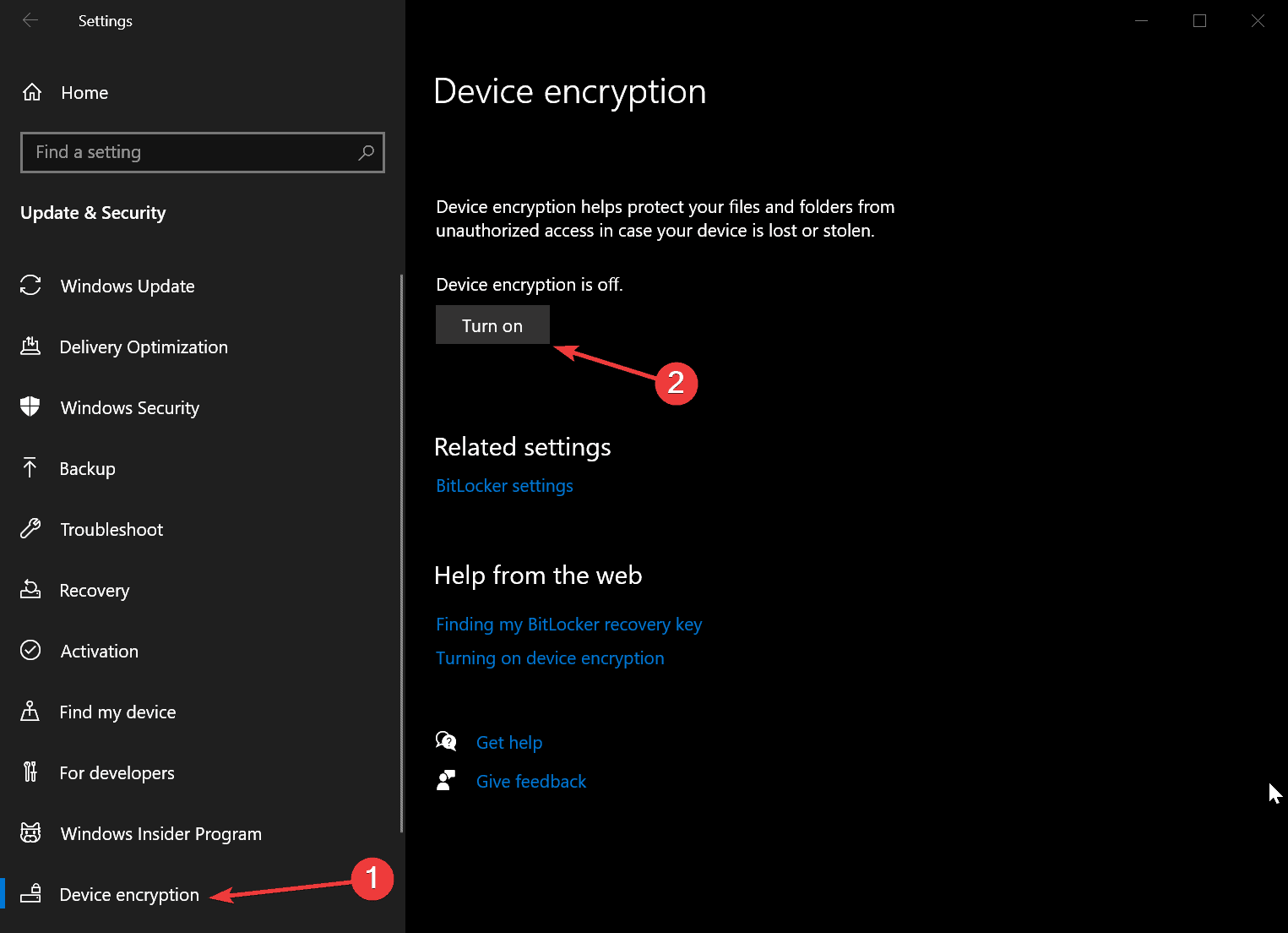 How to turn on encryption on Windows 10