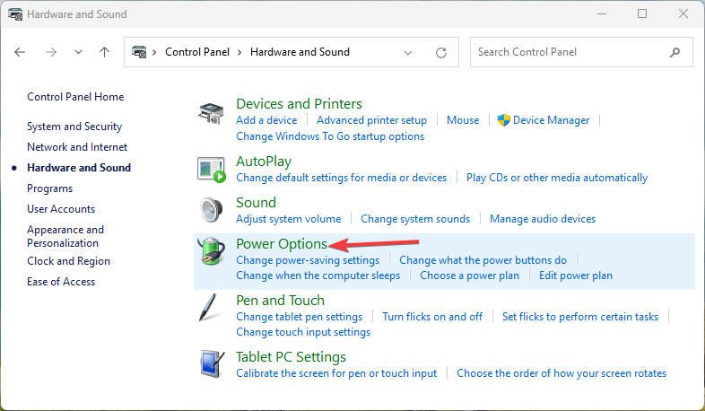 Power Options in Windows 11 Control Panel