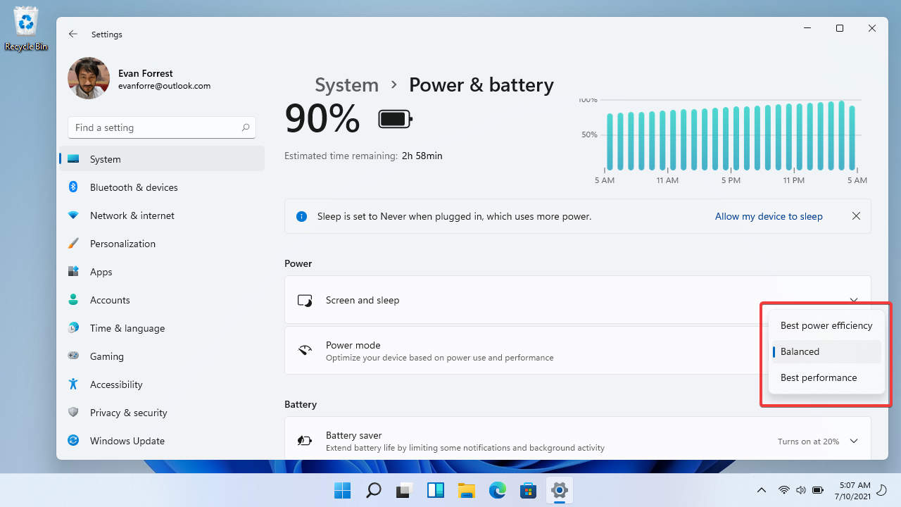 Windows 11: Power Mode Options
