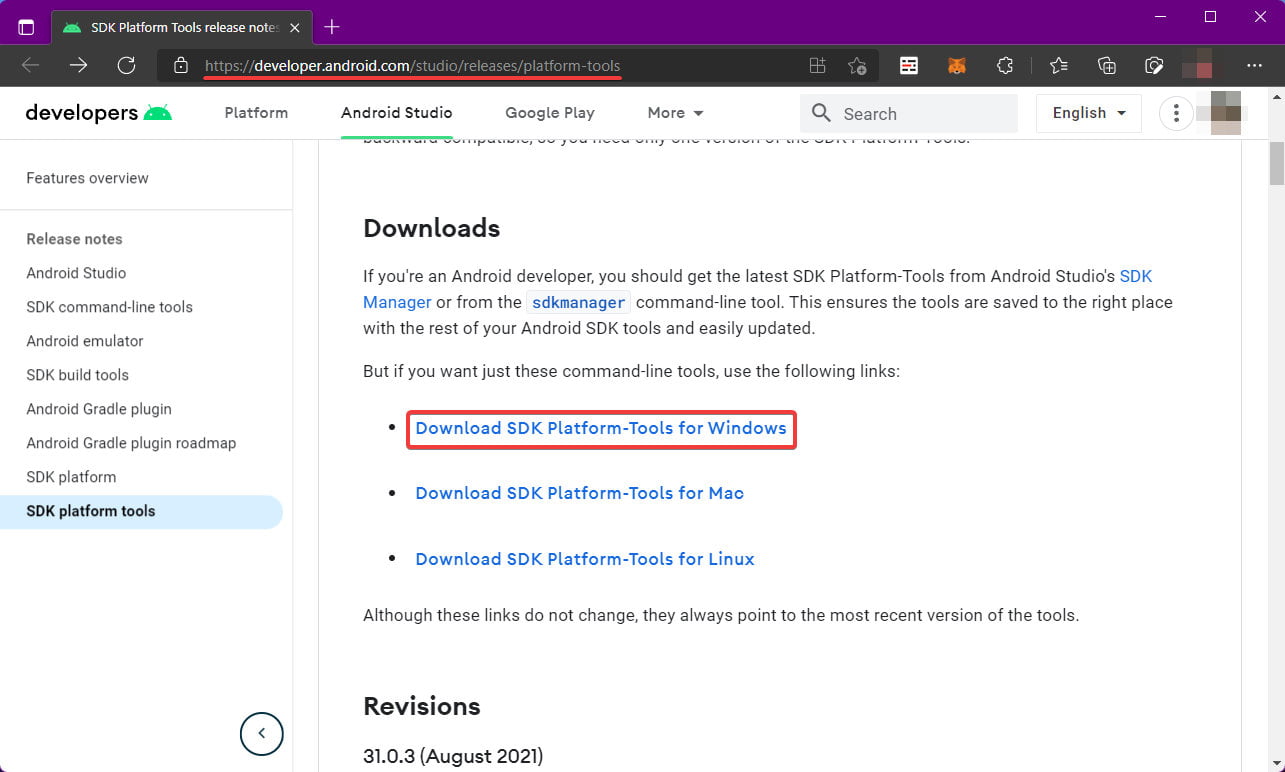 Download SDK Platform-Tools for Windows