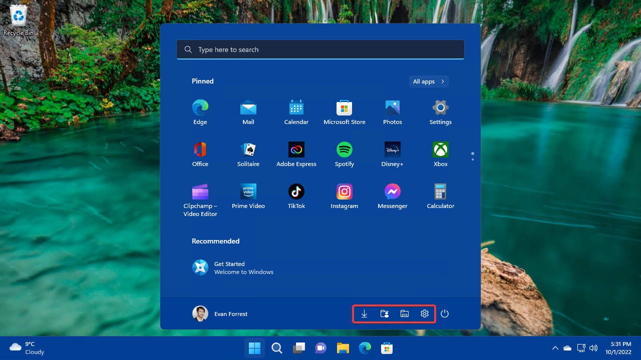 How to Show Windows Essential Shortcuts on Start Next to the Power button on Windows 11