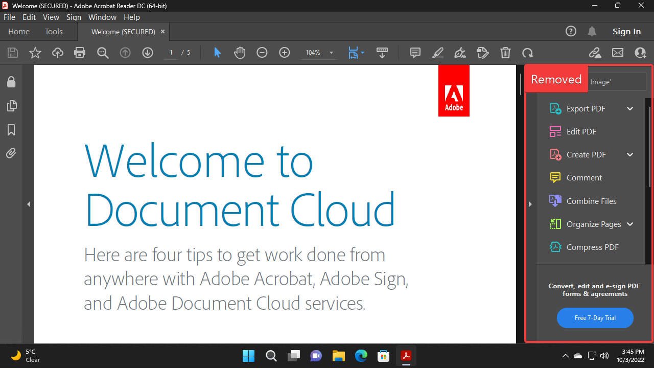 How to Remove Tools Pane Sidebar from Adobe Acrobat Reader DC