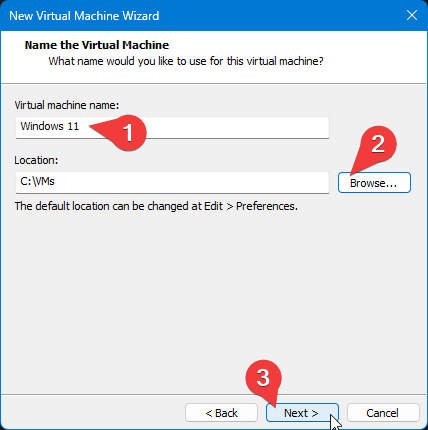 VMWare - Name your Virtual Machine for Windows 11