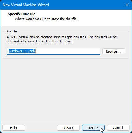 VMWare - Default Windows 11 disk file name and location