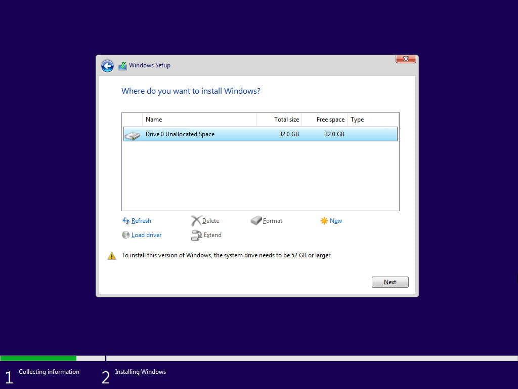 Windows 11 Setup: select disk