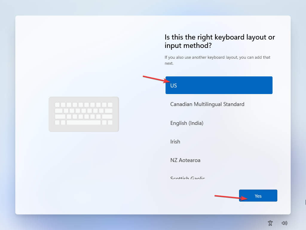 Win 11 Setup: Select Keyboard Layout