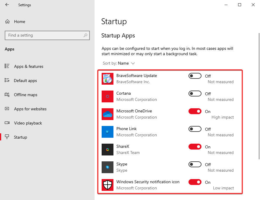 Windows 10: Optimized Startup Apps list
