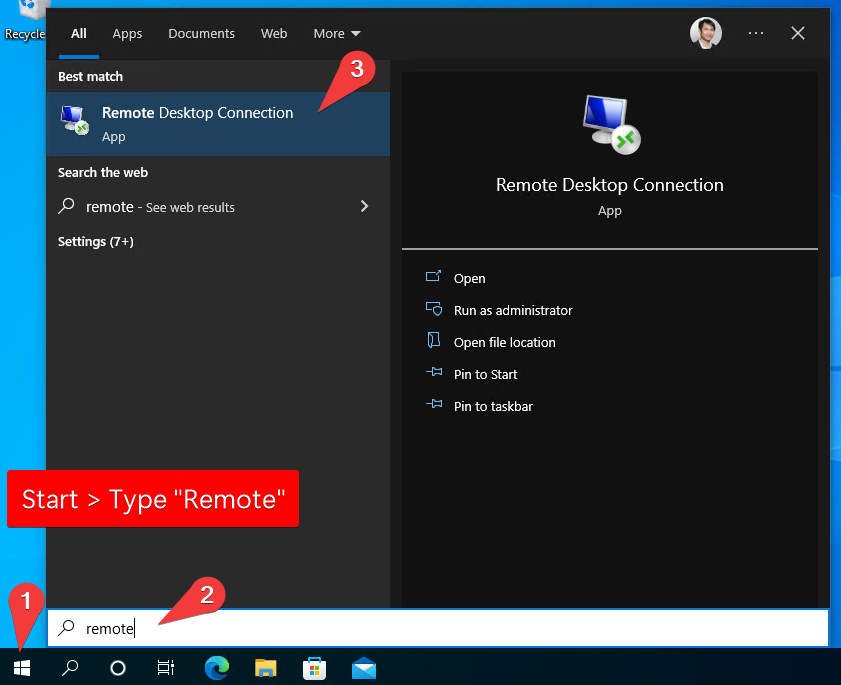 Windows 10 - Open Remote Desktop Connection App