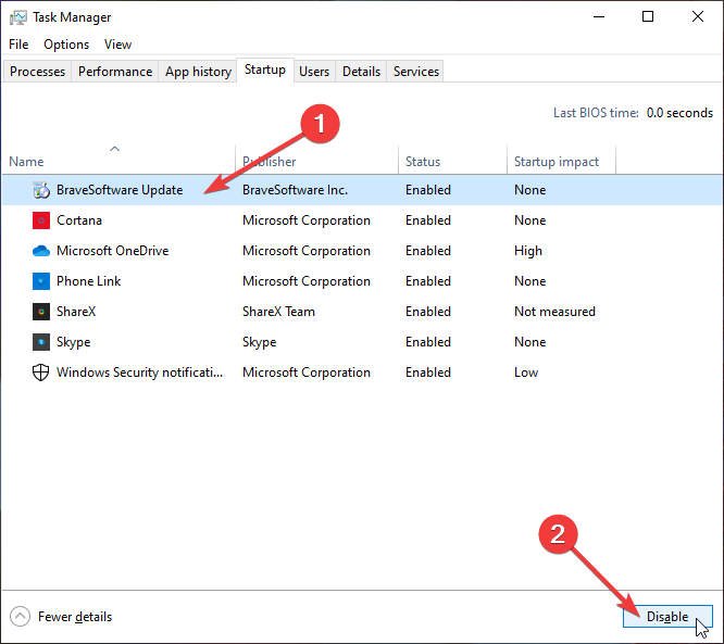 Windows 10: Task Manager - Disable Startup program