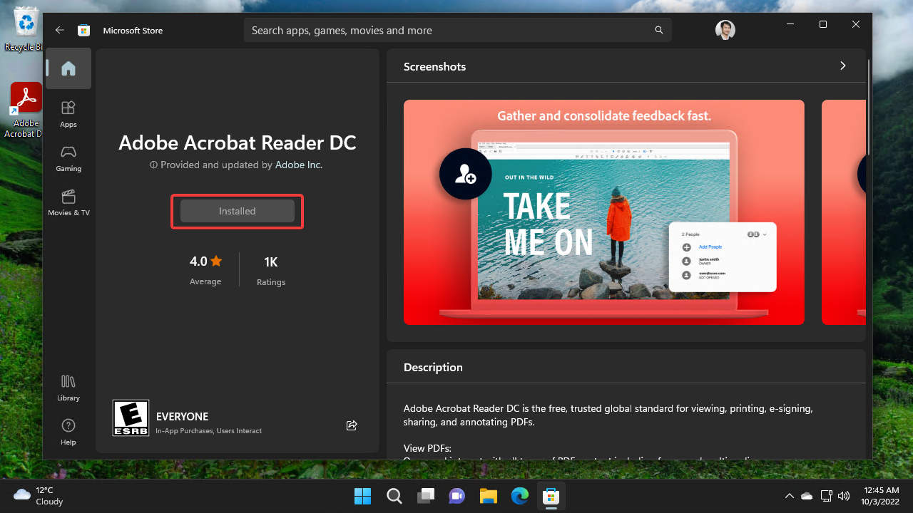 Win11 - Adobe Acrobat Reader DC Installed