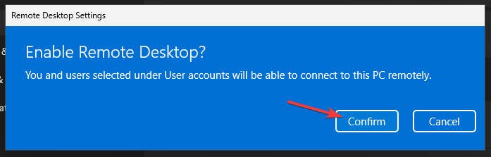 Windows 11 Settings: Confirm Enabling Remote Desktop