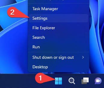 Windows 11: Right-click Start, and select Settings