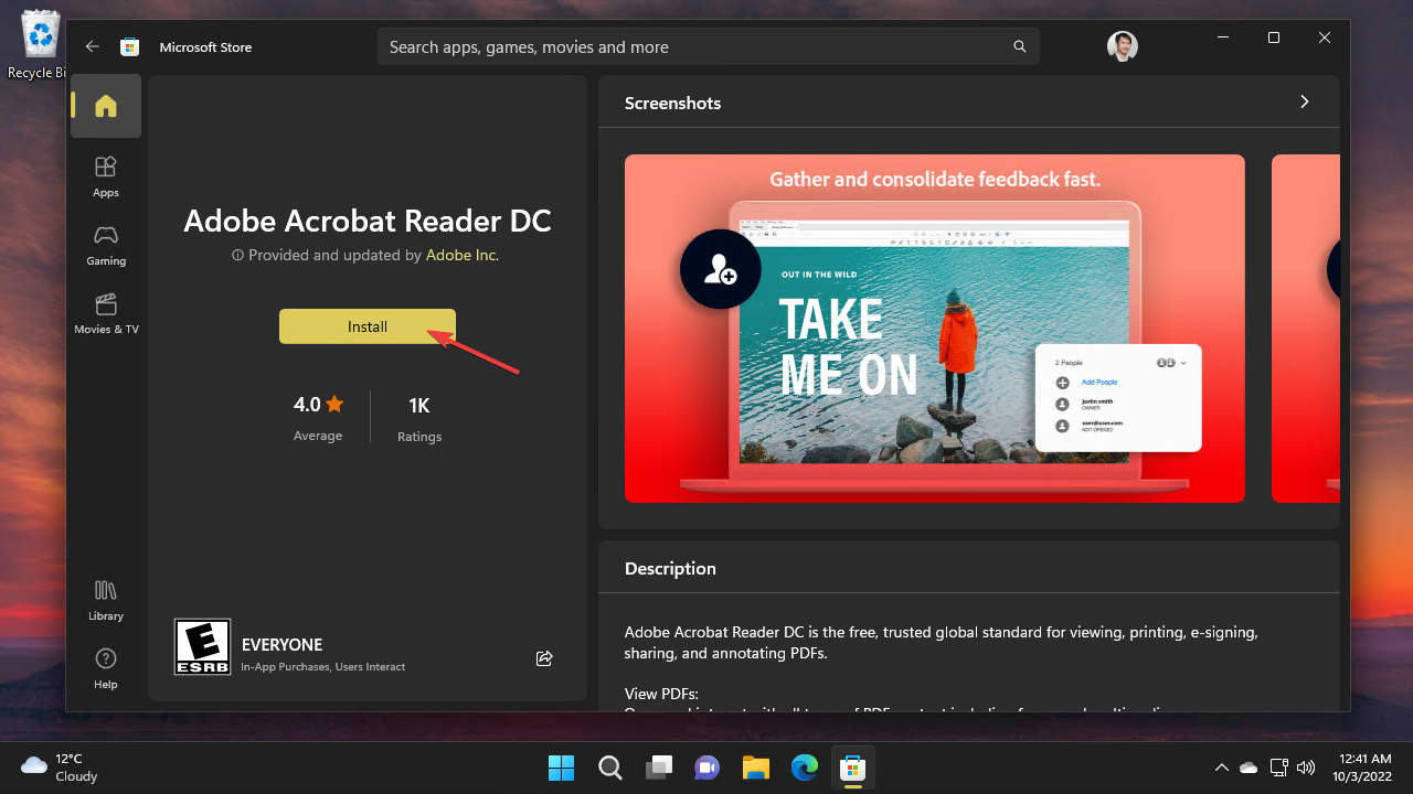 Win11 Store - Install Adobe Acrobat Reader DC