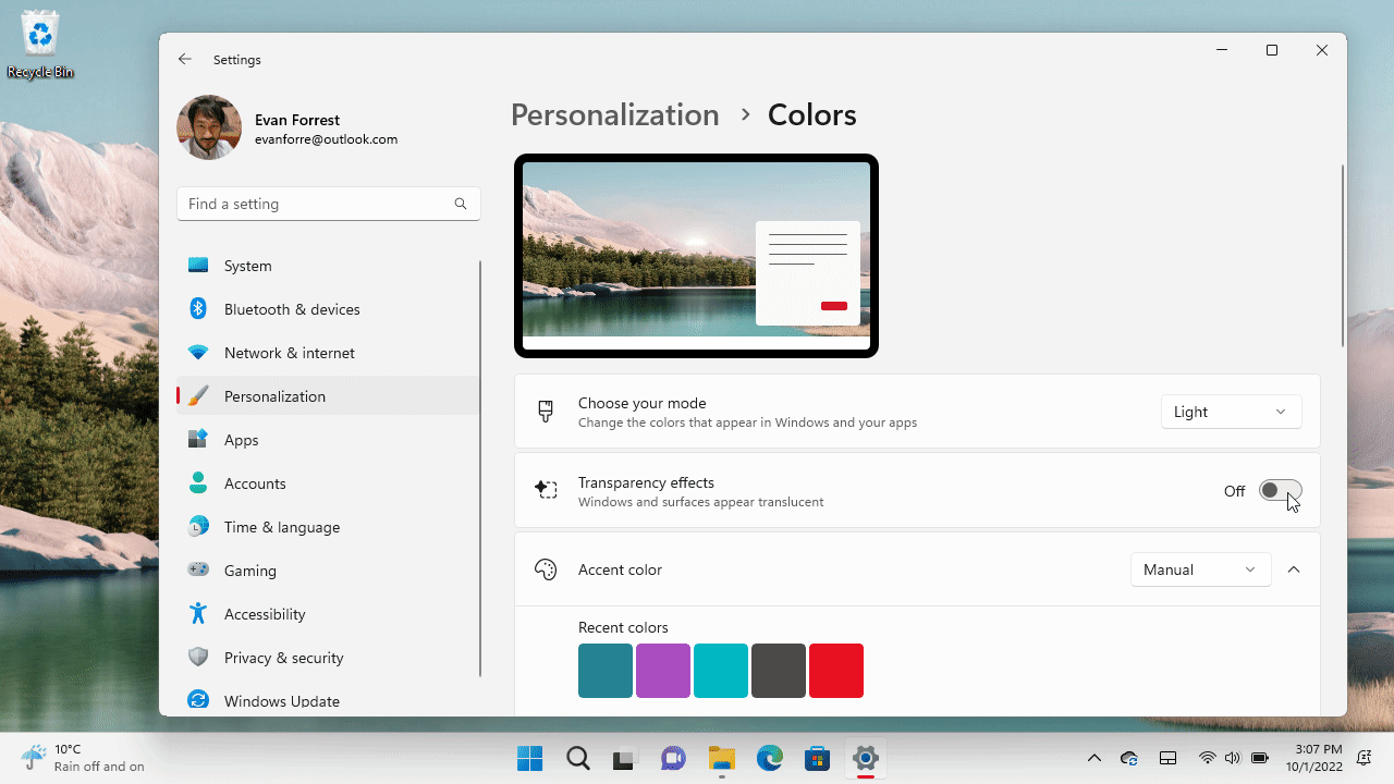 Windows 11 Transparency Effects Activation