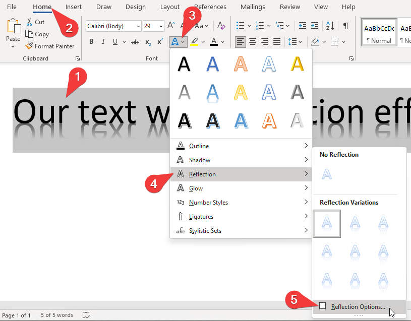 Word: Open Reflection Options