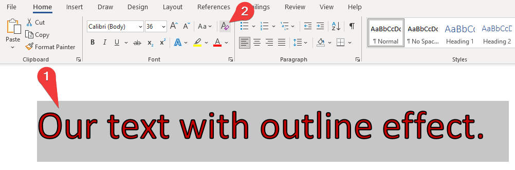 MS Word: Remove Text Outline Effect with Clear All Formatting