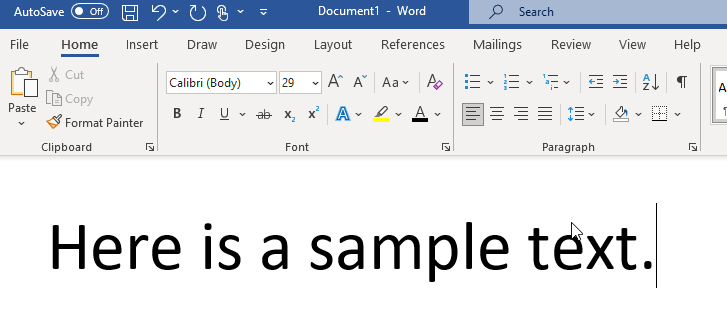 Word: Selecting a text with mouse