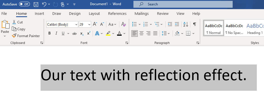 Select text to apply a reflection effect
