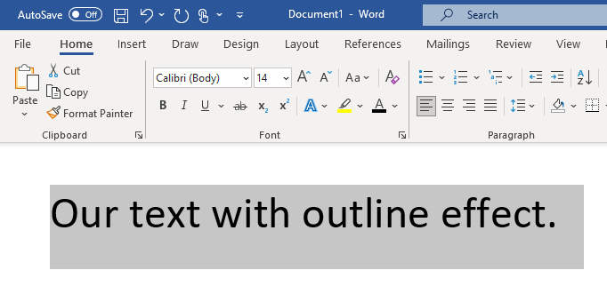 MS Word: Select text to add text outline effect