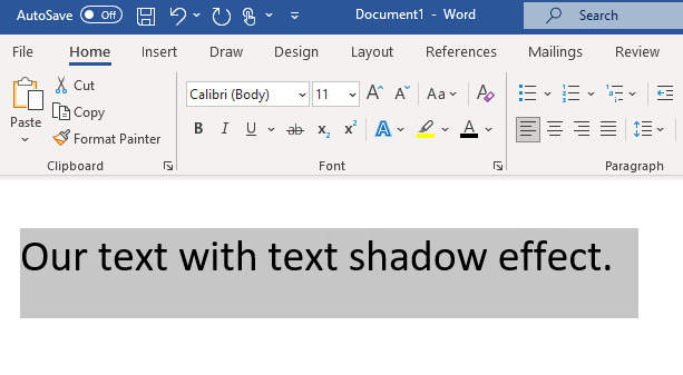 Word - Select the text to add shadow